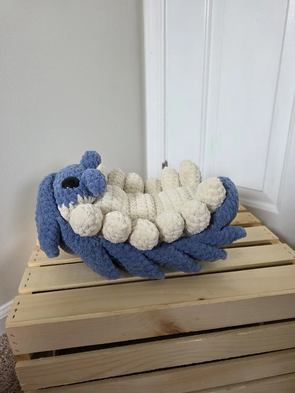 Handmade Plush Blue and Cream Pet Bed by
